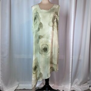 Linda Lundstrom Sheer Dress Green Floral Asymmetric Neutral Whimsical Fairy XL?
